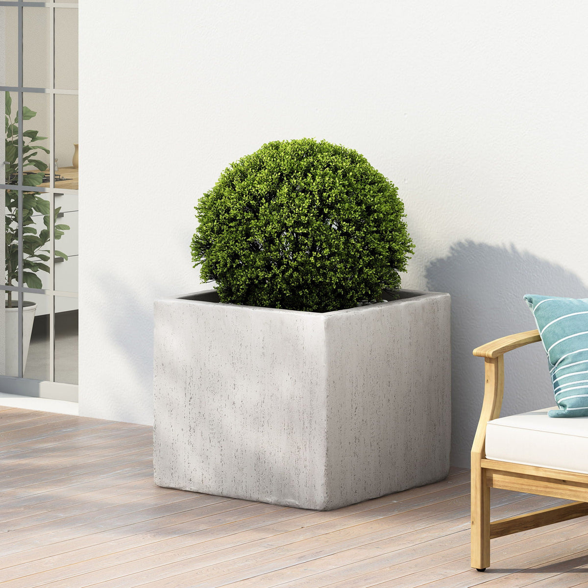 Modern Outdoor Planter HouseOfZazla, square concrete planter with lush green topiary on Tampa Home & Garden Store