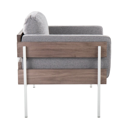 Kari Farmhouse Arm Chair gray upholstery with wood accents by HouseOfZazla on Tampa Home & Garden Store