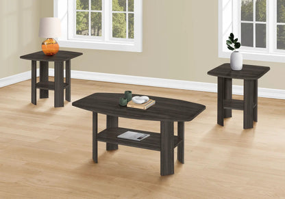 Table set of 3 oak-finished living room tables: coffee, end, and side in dark wood grain on Tampa Home & Garden Store