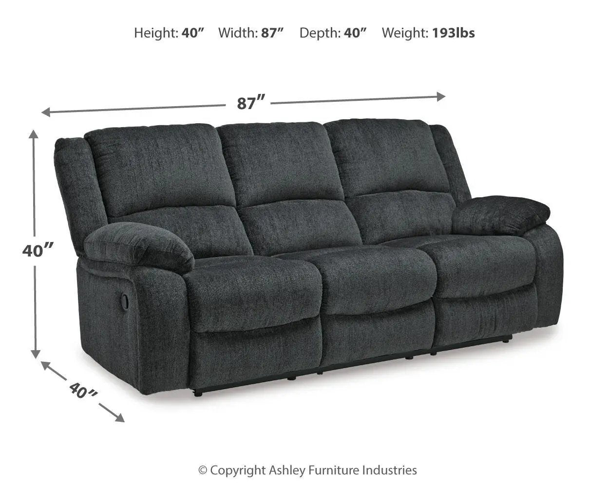 Draycoll reclining sofa 3-seat dark gray fabric by Unique Piece Furniture on Tampa Home & Garden Store