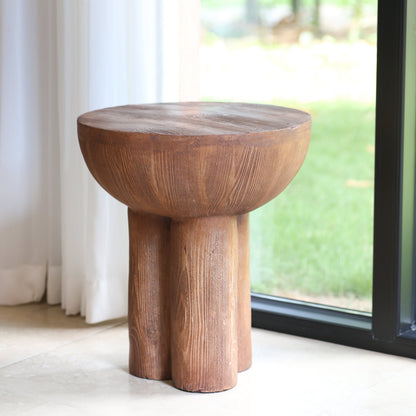 Iris outdoor patio three-legged wood-grain side table natural brown wood finish HouseOfZazla on Tampa Home & Garden Store