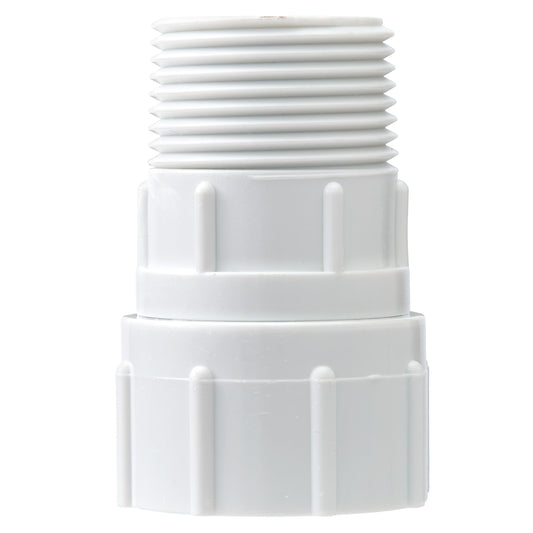 Orbit 3/4 in MPT x FHT PVC swivel fitting, white plastic underground irrigation component on Tampa Home & Garden Store