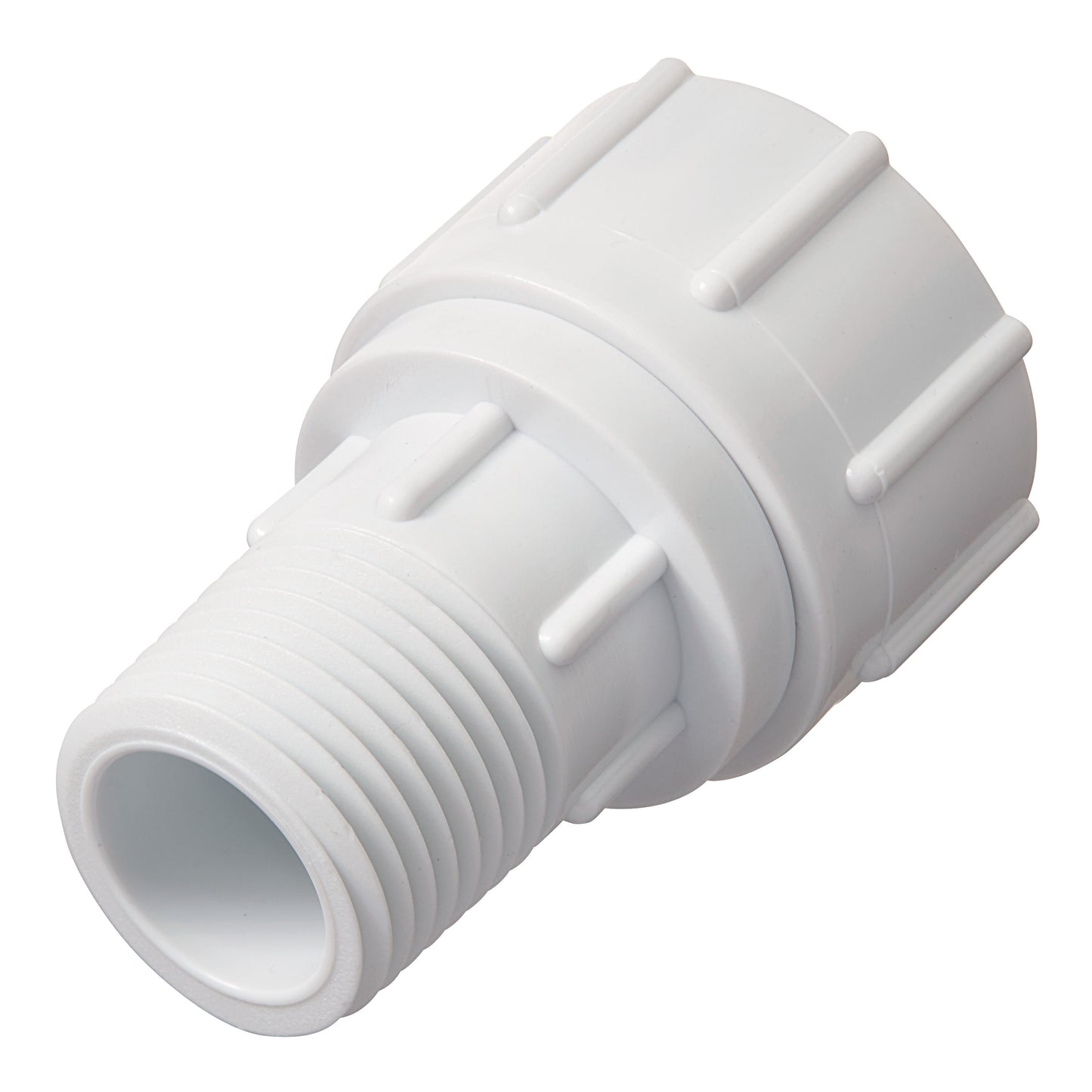 1/2 in MPT x 3/4 in FHT PVC swivel irrigation connector, white plastic on Tampa Home & Garden Store