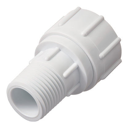 1/2 in MPT x 3/4 in FHT PVC swivel irrigation connector, white plastic on Tampa Home & Garden Store