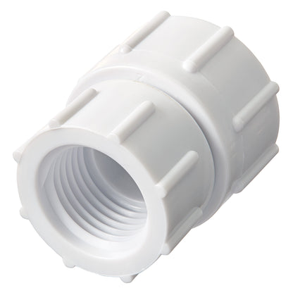 1/2 in FPT x 3/4 in FHT PVC swivel connector for underground irrigation, white plastic on Tampa Home & Garden Store