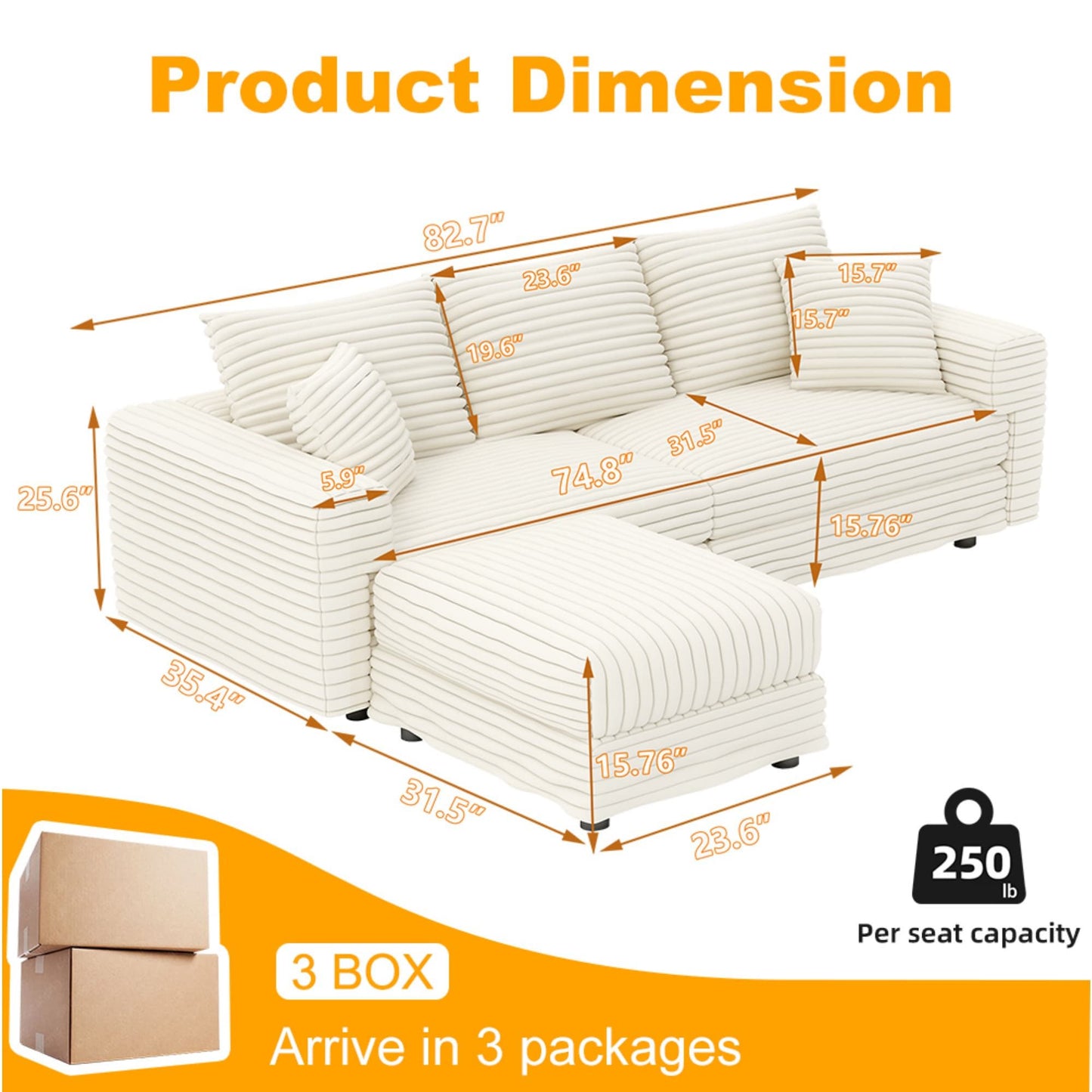 Deep Seat Sofa Bed With Ottoman and Soft Pillows