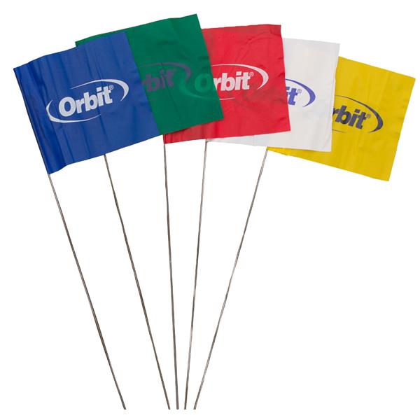 Orbit Irrigation sprinkler flag set with 5 colorful flags on stakes blue green red white yellow on Tampa Home & Garden Store