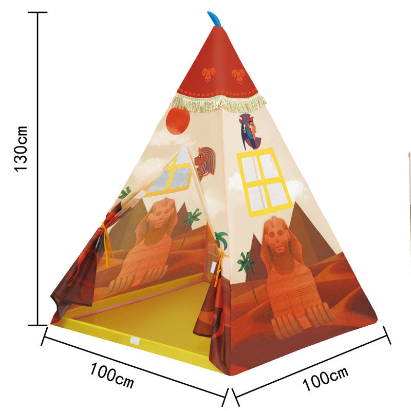 Children's tent toy teepee with desert pyramids print, red top, walls, yellow floor, 130 cm tall on Tampa Home & Garden Store
