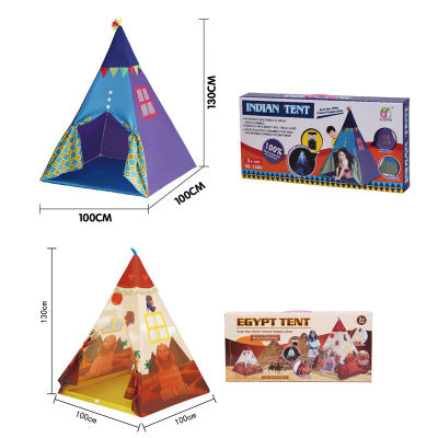 Children's tent toys set with 3 play tents blue/purple, red desert, beige, and tent boxes on Tampa Home & Garden Store