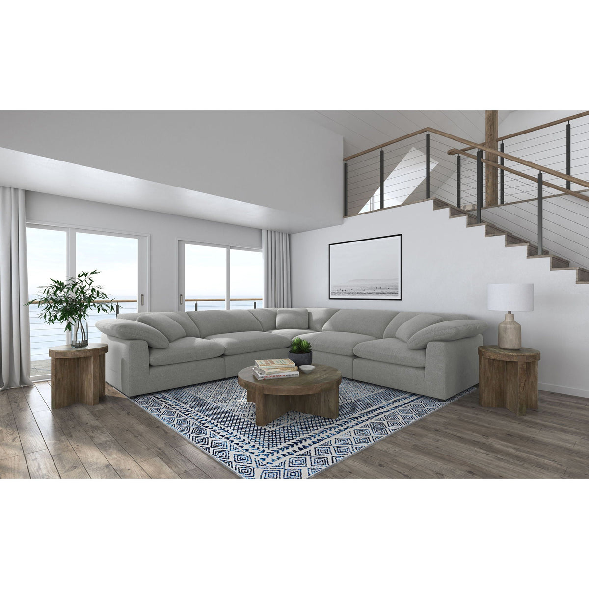 Segoura 5 Piece Upholstered Modular Sectional Gray with Reclined Back Pillows on Tampa Home & Garden Store