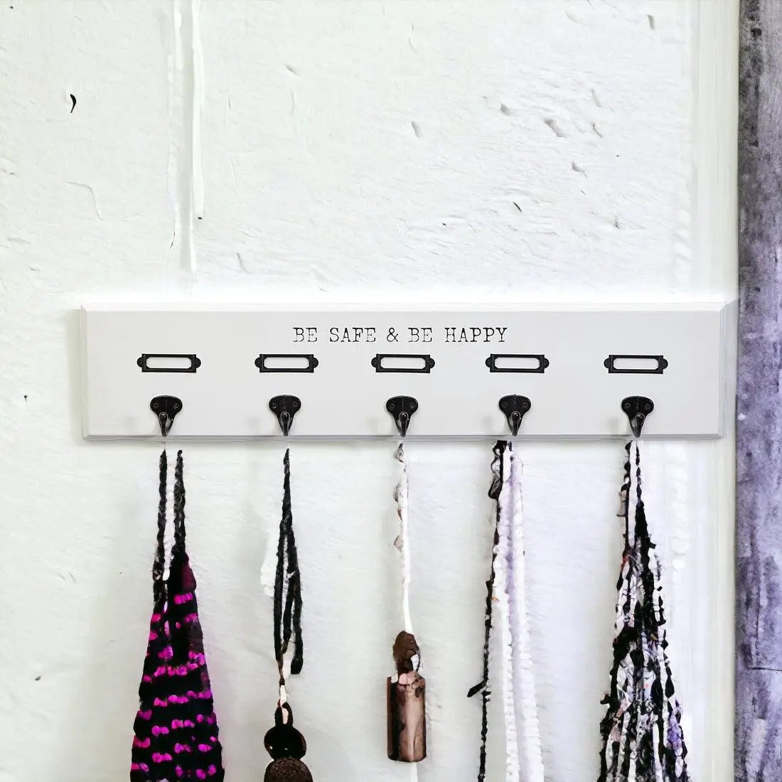 Wooden Mask and Hat Organizer Wall Hanger