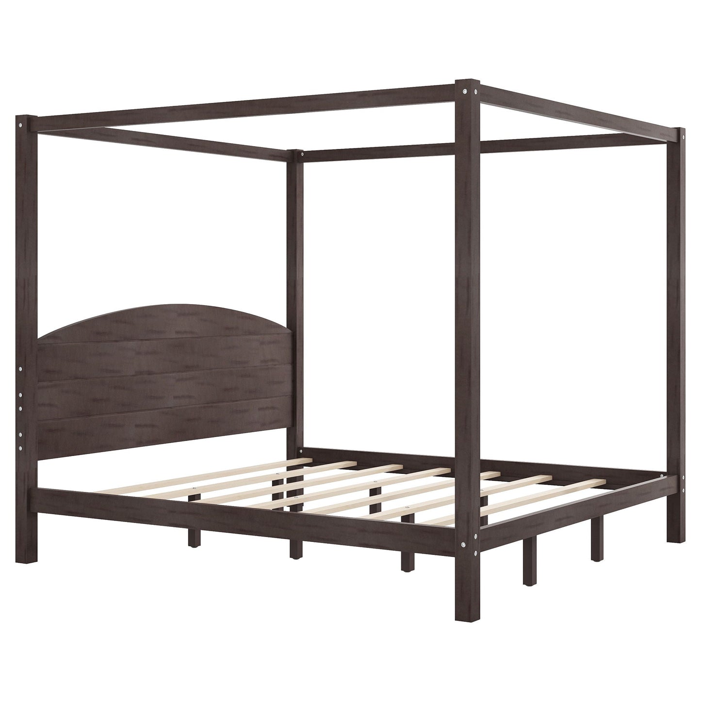 HouseOfZazla canopy bed frame with headboard and slatted base in dark brown wood on Tampa Home & Garden Store