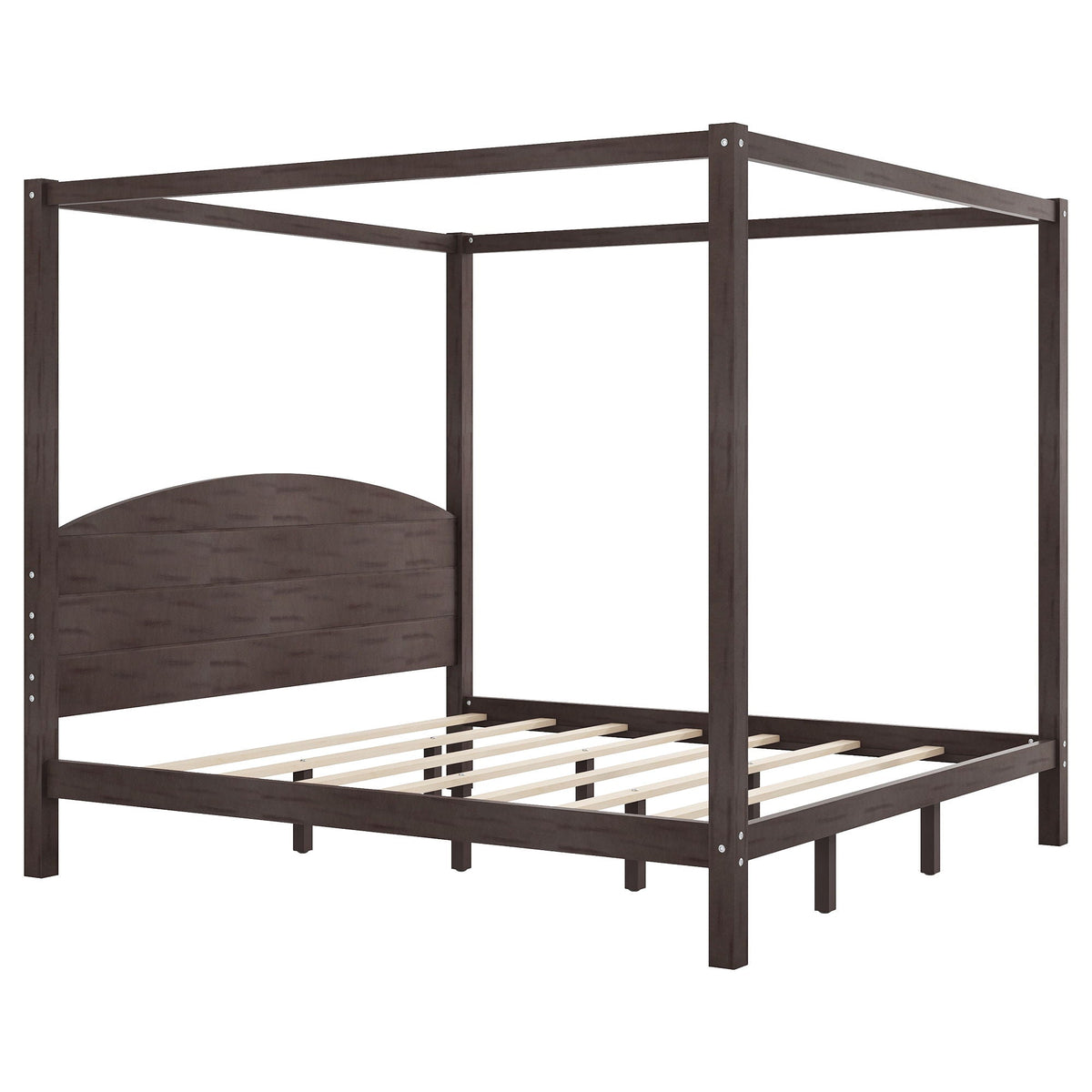 HouseOfZazla canopy bed frame with headboard and slatted base in dark brown wood on Tampa Home & Garden Store