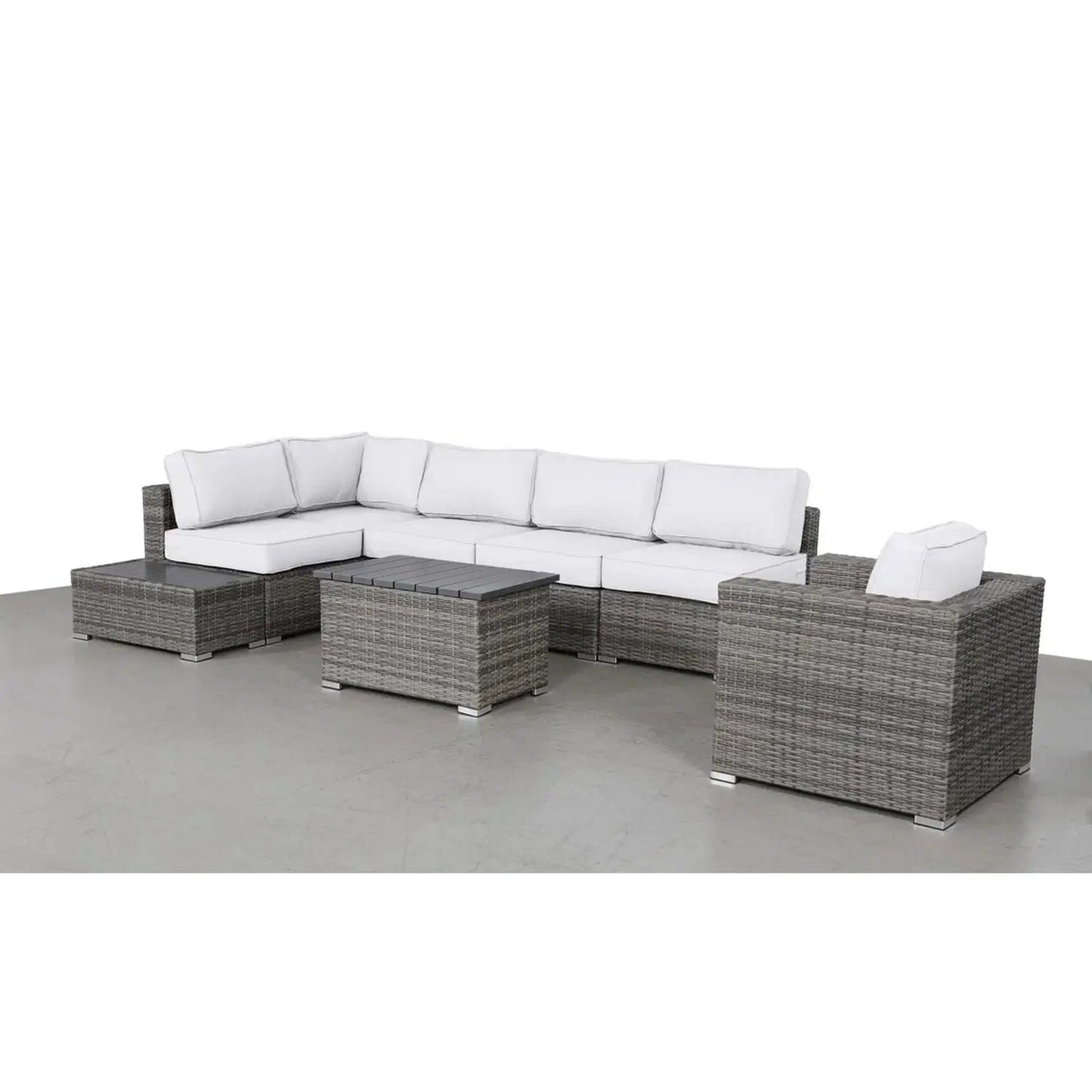 Unique Piece Furniture outdoor 3-piece sectional with gray wicker and white cushions on Tampa Home & Garden Store