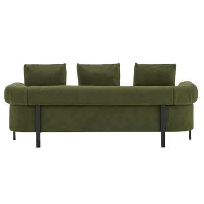 78in modern 3-seater sofa in olive green boucle with three back cushions and slim metal legs on Tampa Home & Garden Store