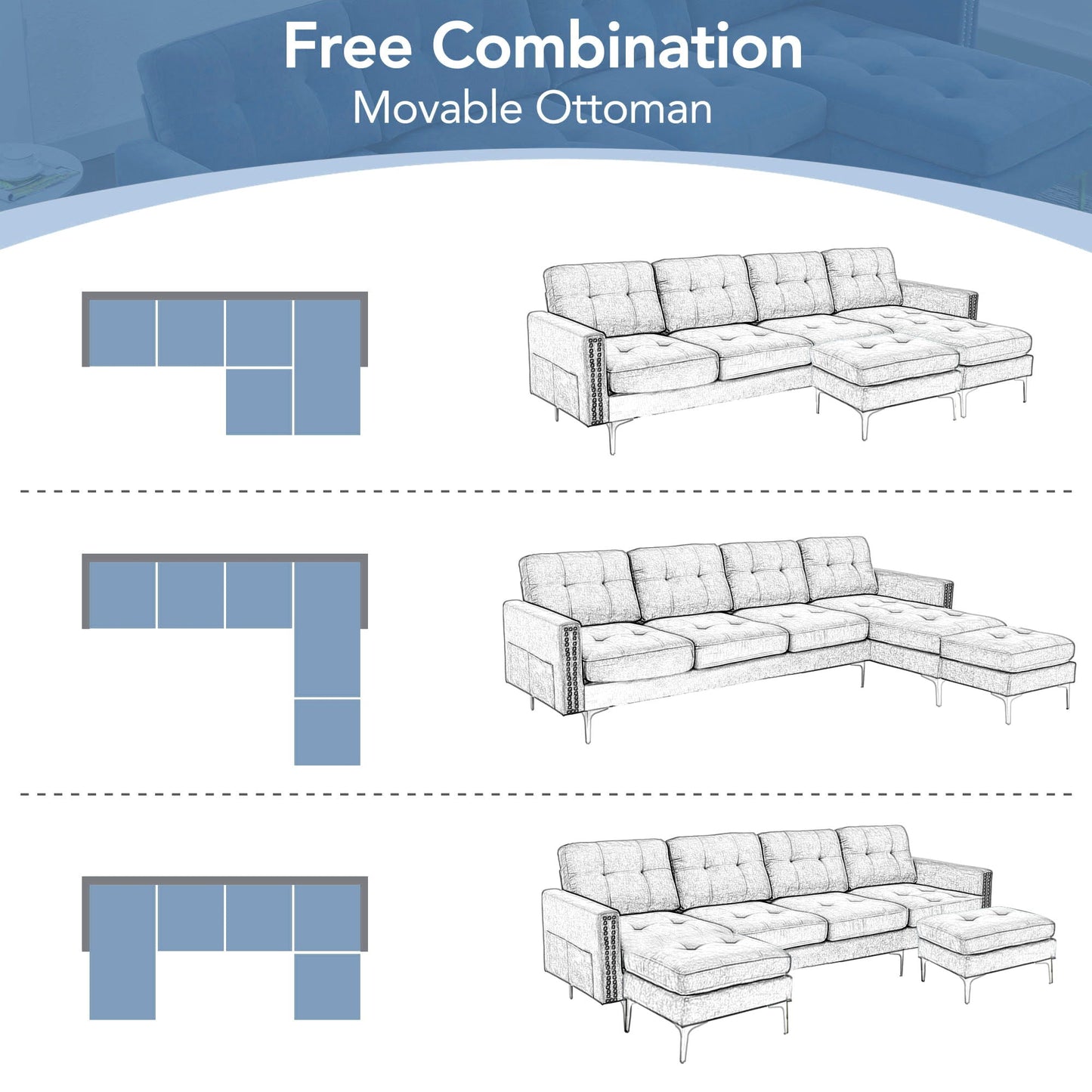Modern Convertible Sectional Sofa and Ottoman