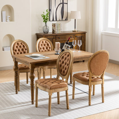French solid wood dining chair with tufted brown upholstery and nailhead trim HouseOfZazla on Tampa Home & Garden Store
