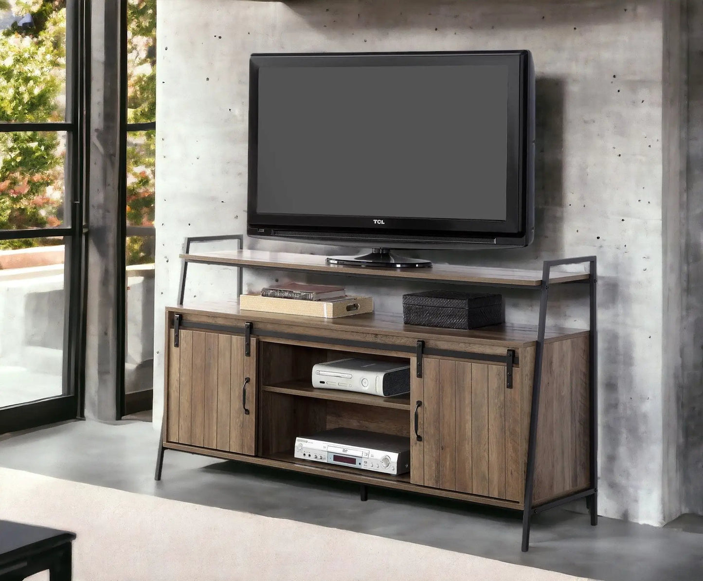 Rashawn Rustic TV Stand Oak Console Media Center