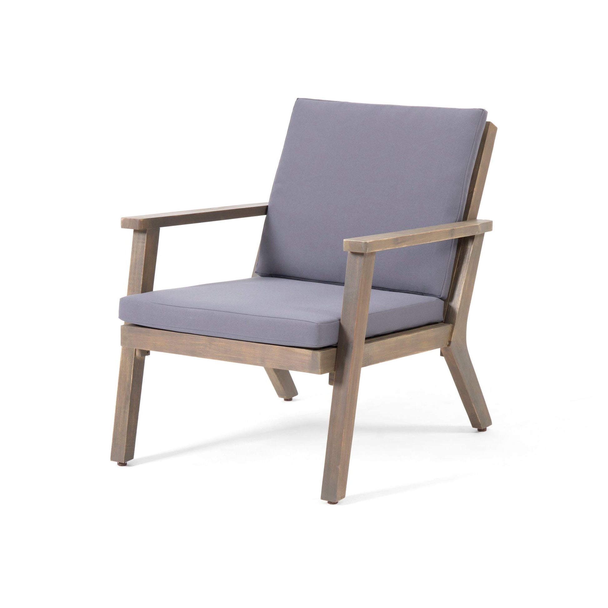 Outdoor Club Chair with Cushions by HouseOfZazla in weathered wood frame with gray cushions on Tampa Home & Garden Store