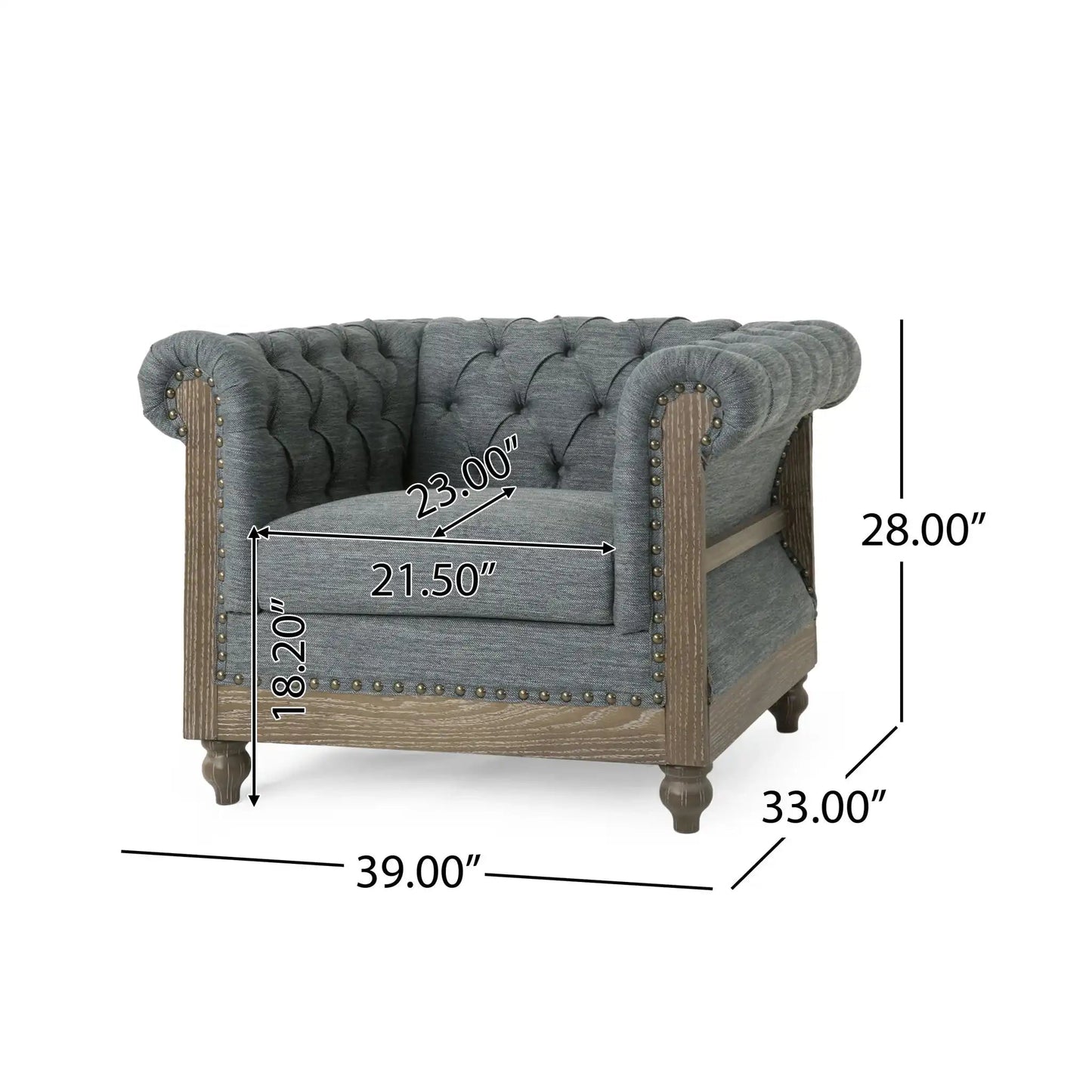 HouseOfZazla fabric upholstered club chair with scrolled tuxedo arms, tufted gray fabric on Tampa Home & Garden Store