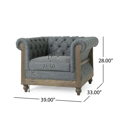 HouseOfZazla fabric upholstered club chair with scrolled tuxedo arms, tufted gray fabric on Tampa Home & Garden Store
