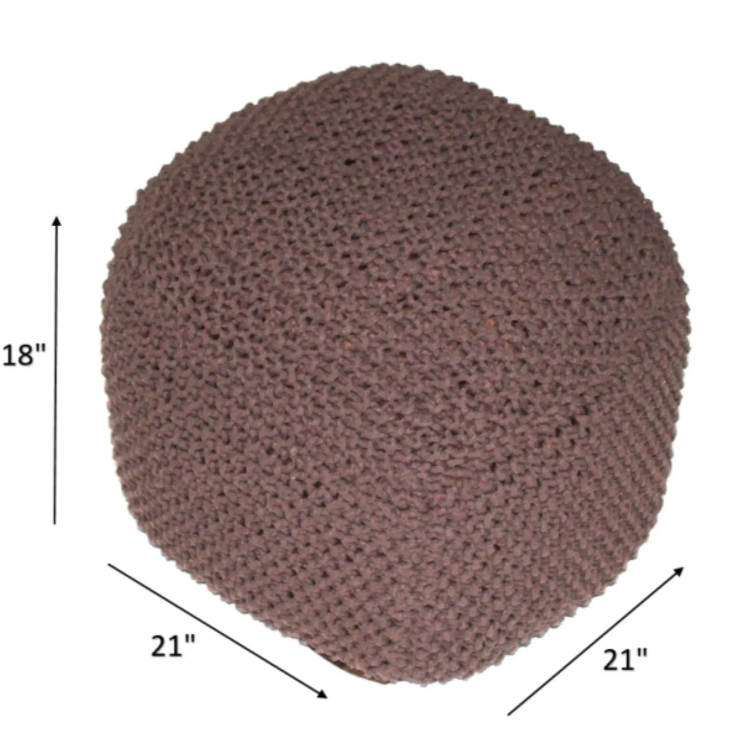 Semi Rounded Pouf cable knitted brown fabric, 21in diameter, Unique Piece Furniture on Tampa Home & Garden Store