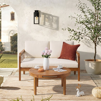 Outdoor Acacia Wood Loveseat and Coffee Table Set