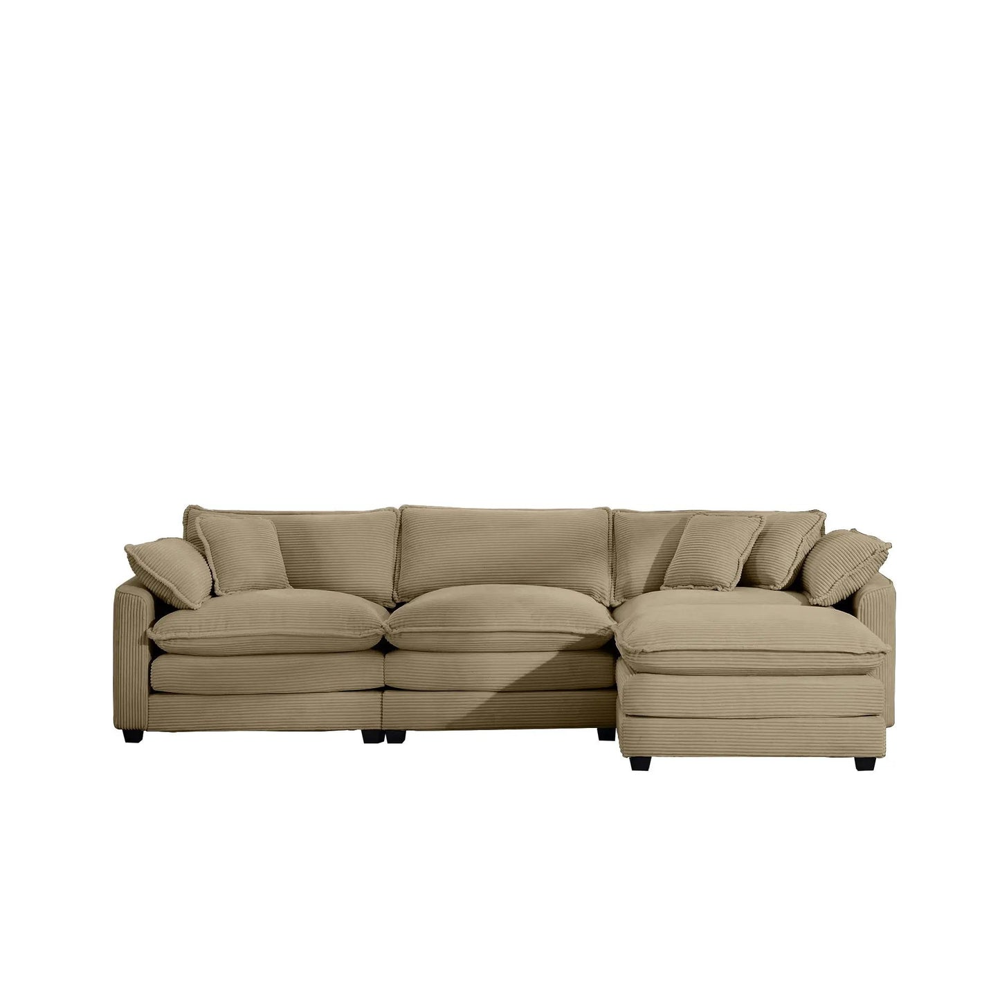 Modern oversized modular sofa with ottoman, beige corduroy upholstery, deep seating 3pc set on Tampa Home & Garden Store
