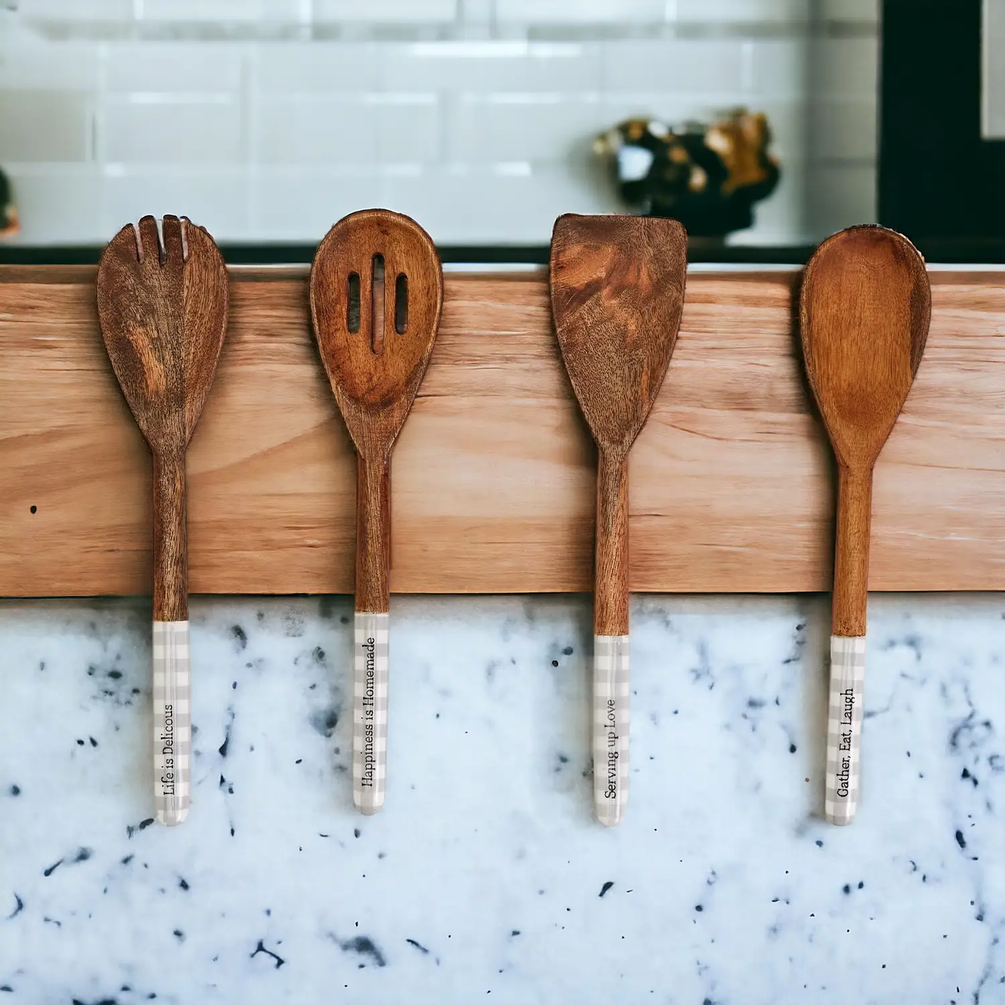 Wooden Serving Spoons Set of 4 With Sayings