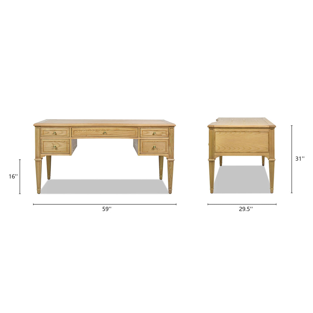 Dauphin 5-Drawer Executive Desk, solid rubber hardwood gray or light brown by HouseOfZazla on Tampa Home & Garden Store