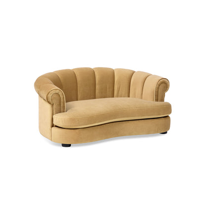 Halle 35.5in Rolled Arm Channel-Tufted Dog Sofa Bed in tan velvet by HouseOfZazla on Tampa Home & Garden Store