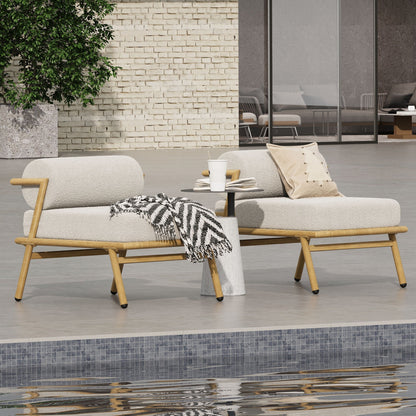 La Fiora outdoor patio club chairs set of 2 in off white cushions with teak wood frames on Tampa Home & Garden Store