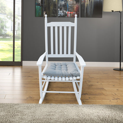 White wooden porch rocker with gray cushion, solid wood construction by HouseOfZazla on Tampa Home & Garden Store