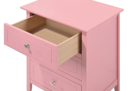 Dove Tailed 3-Drawer Nightstand pink with wood veneer interior and silver knobs HouseOfZazla on Tampa Home & Garden Store