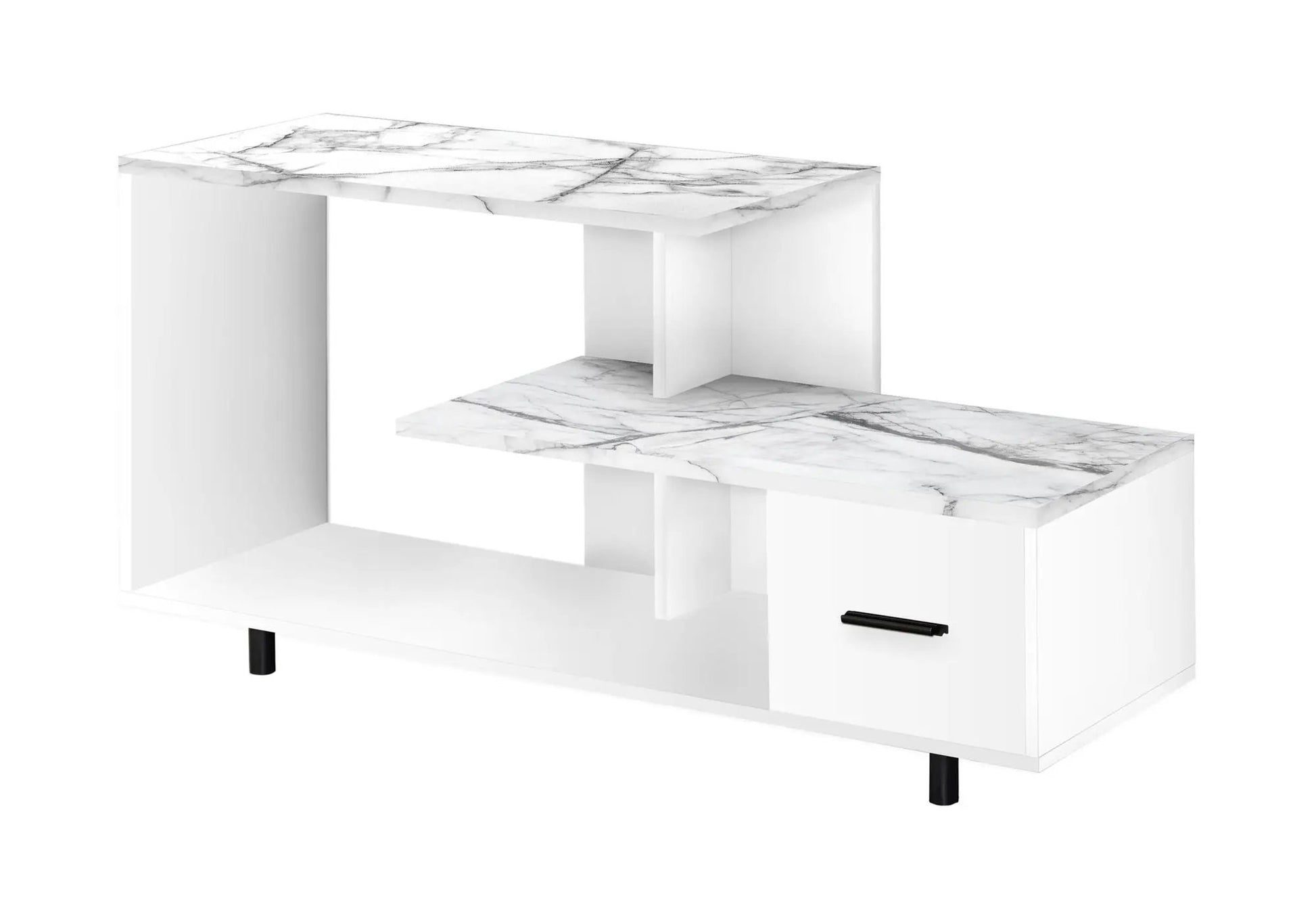 TV Stand white marble top console with open shelf and storage drawer by Unique Piece Furniture on Tampa Home & Garden Store