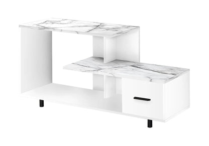 TV Stand white marble top console with open shelf and storage drawer by Unique Piece Furniture on Tampa Home & Garden Store