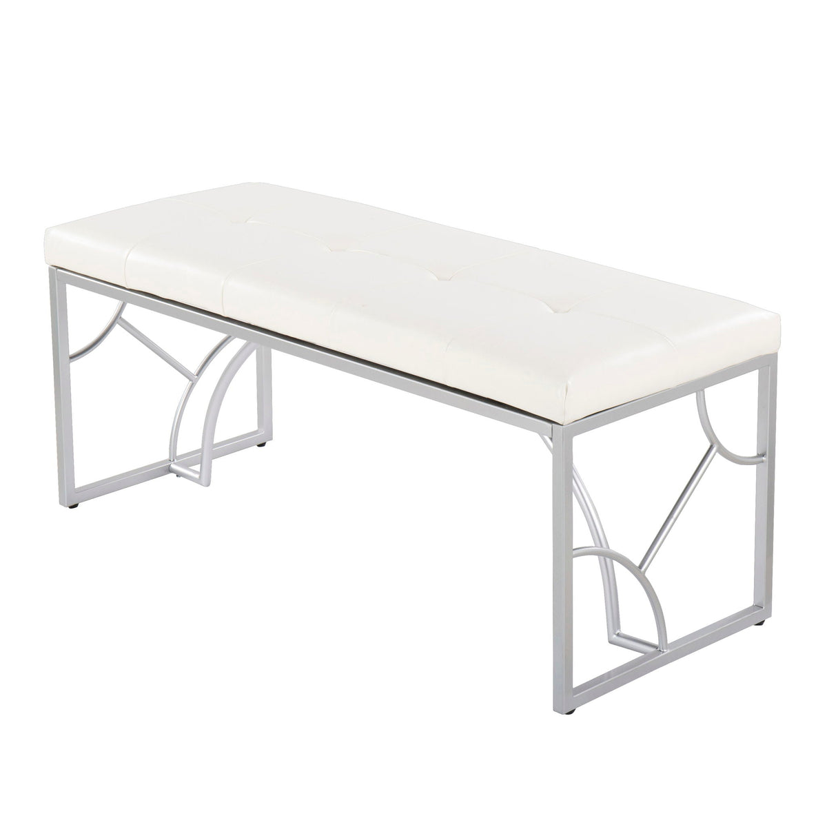 Upholstered bench by HouseOfZazla, white tufted cushion with metal frame on Tampa Home & Garden Store