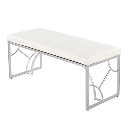Upholstered bench by HouseOfZazla, white tufted cushion with metal frame on Tampa Home & Garden Store