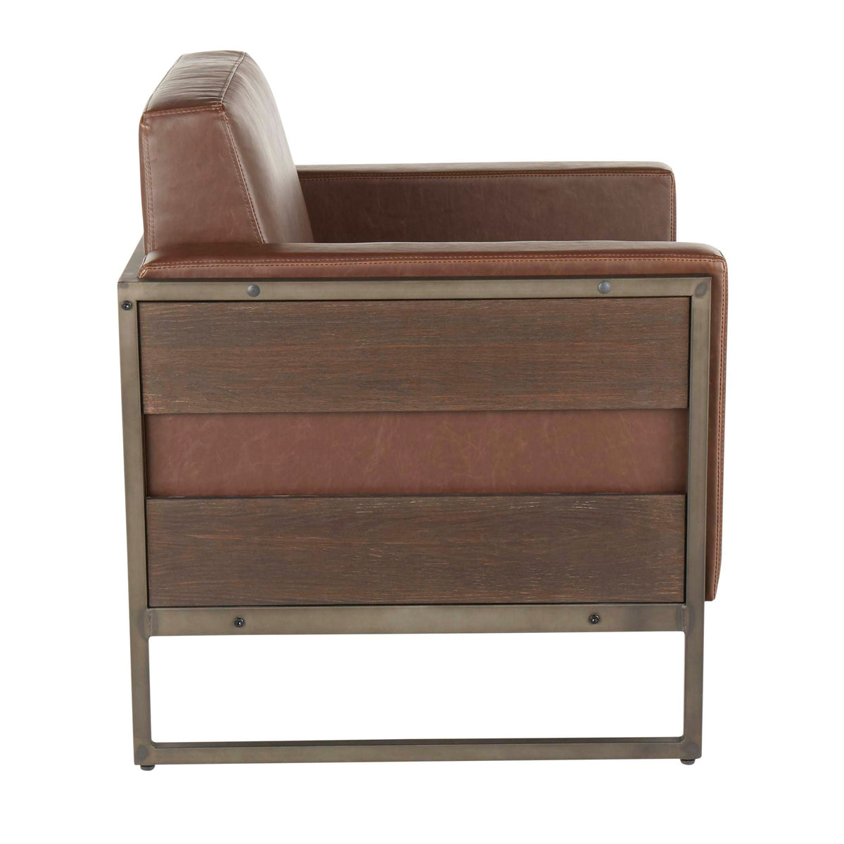 Industrial lounge chair espresso leather with wood accents and metal frame by HouseOfZazla on Tampa Home & Garden Store