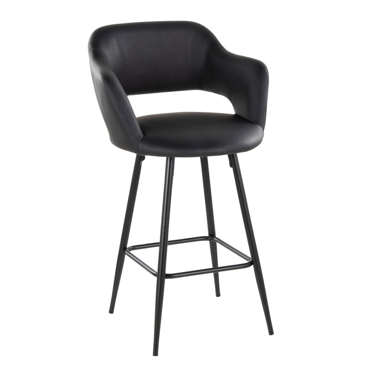 Contemporary fixed-height counter stool in black faux-leather with square footrest on Tampa Home & Garden Store