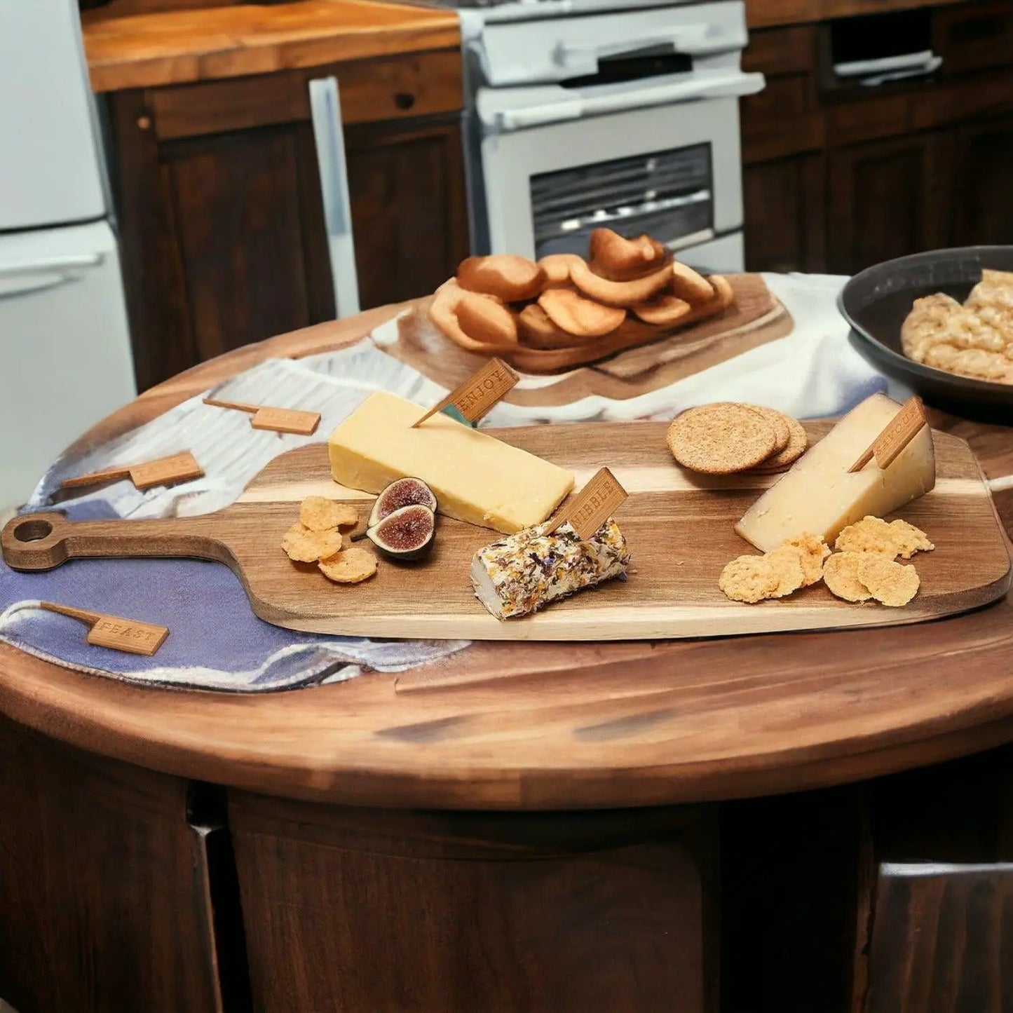 Acacia Wood Serving Board and Bamboo Markers
