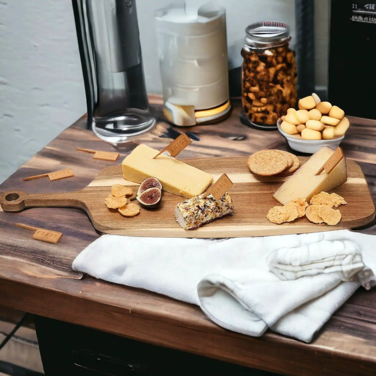 Acacia Wood Serving Board and Bamboo Markers