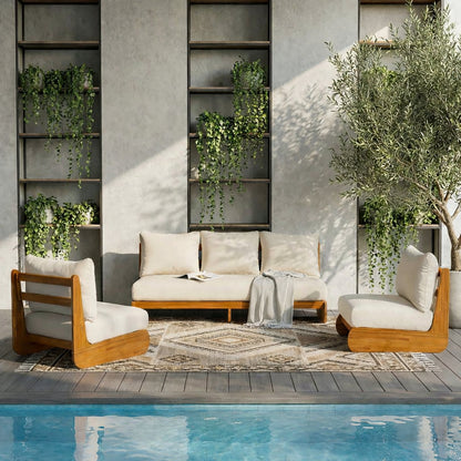 Outdoor Acacia Lazy 5 Seater Chat Set cream cushions, 5-seat patio seating on Tampa Home & Garden Store