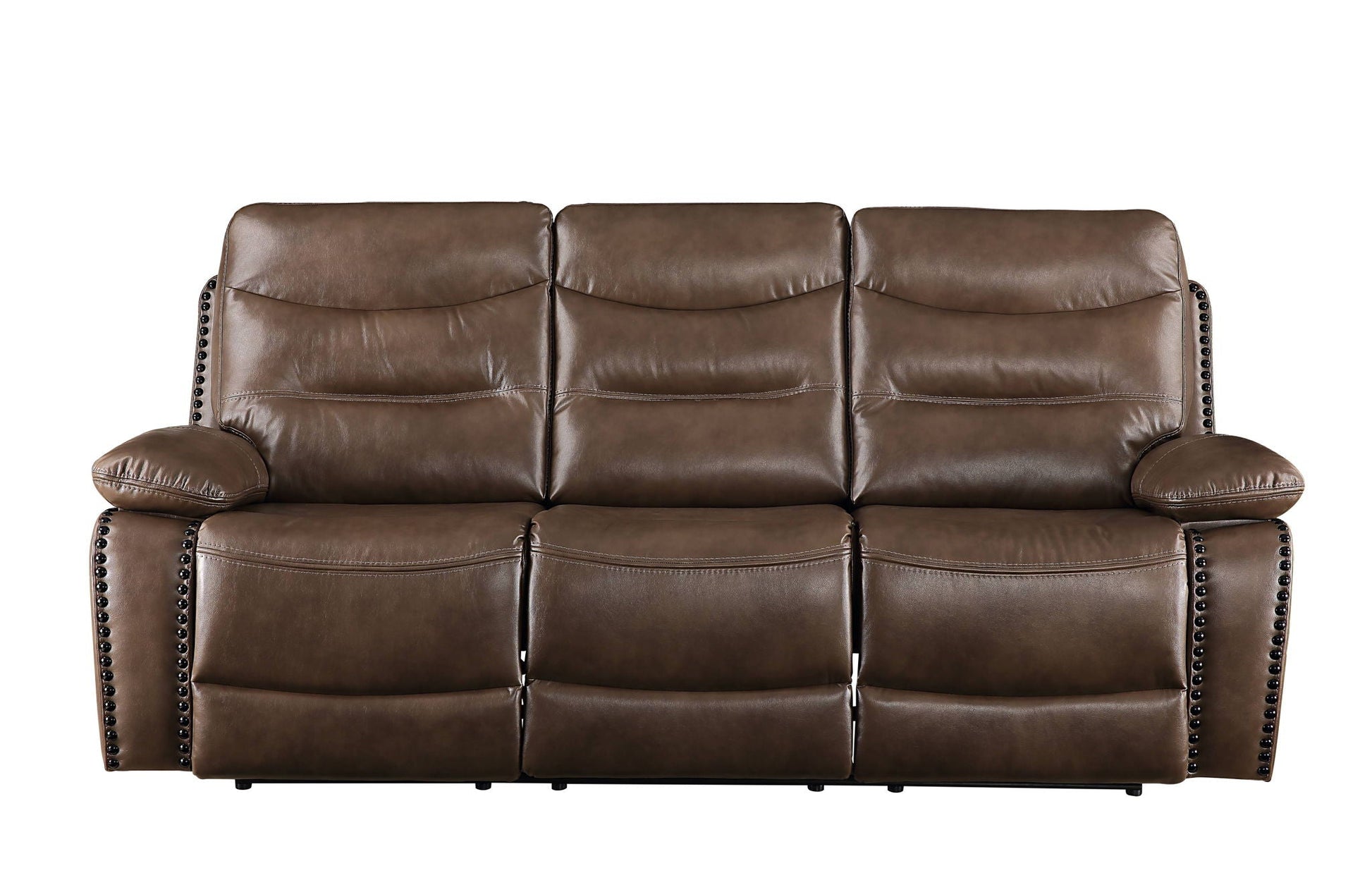 Aashi Leather Gel Match Recliner Sofa brown leather 3-seat with nailhead trim HouseOfZazla on Tampa Home & Garden Store