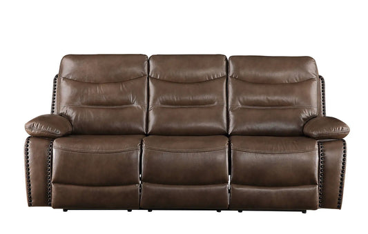 Aashi leather gel match recliner sofa brown with nailhead trim 3-seat on Tampa Home & Garden Store