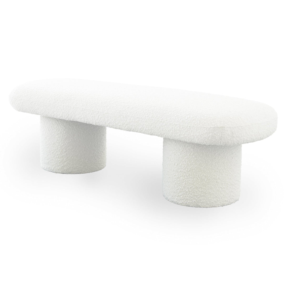 Ivory boucle upholstered bench Randolph with curved seat and cylindrical legs on Tampa Home & Garden Store
