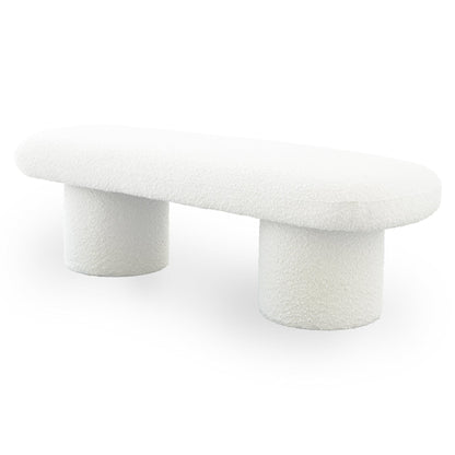 Ivory boucle upholstered bench Randolph with curved seat and cylindrical legs on Tampa Home & Garden Store
