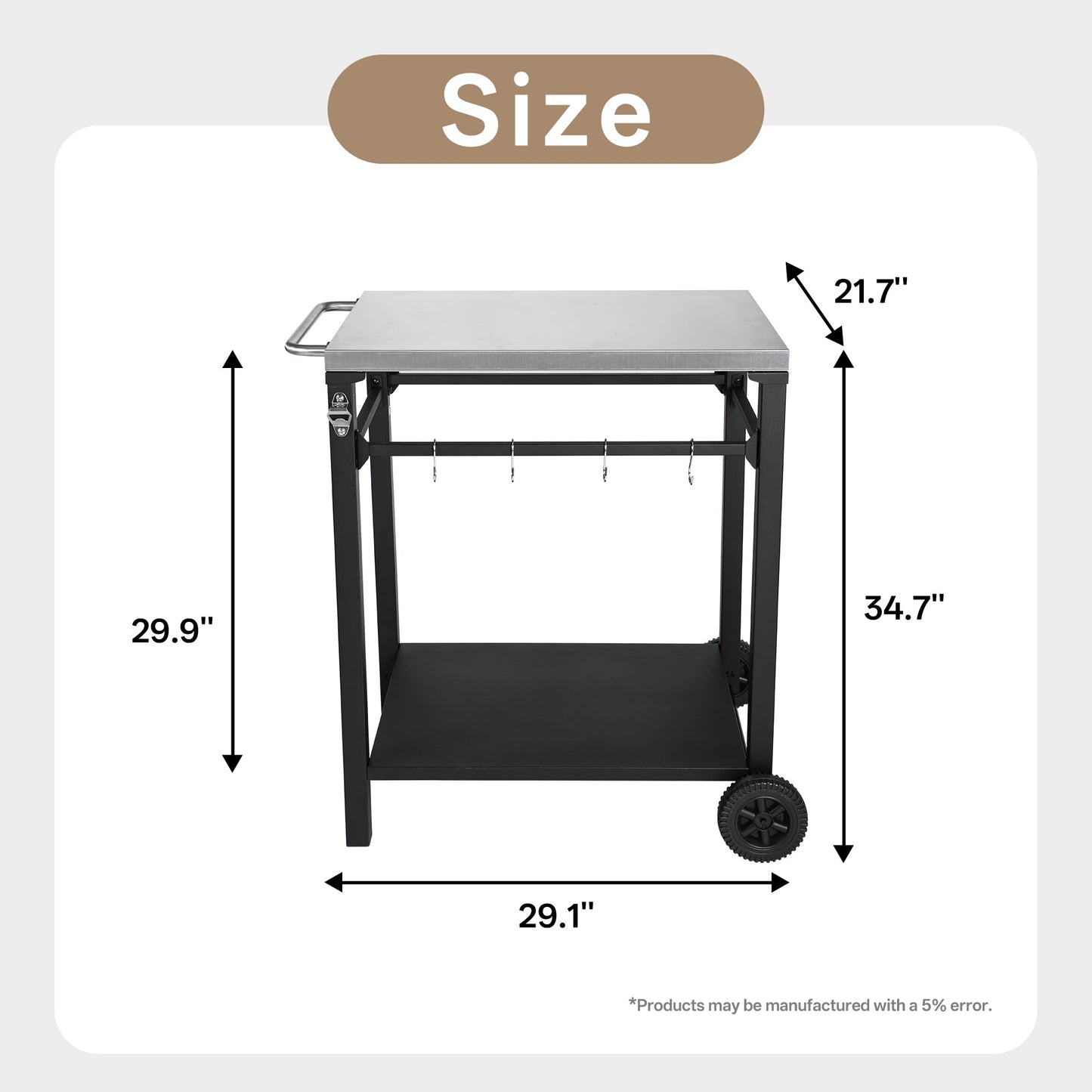 2-Tier Outdoor Grill Cart by HouseOfZazla, stainless steel top, black frame with wheels on Tampa Home & Garden Store