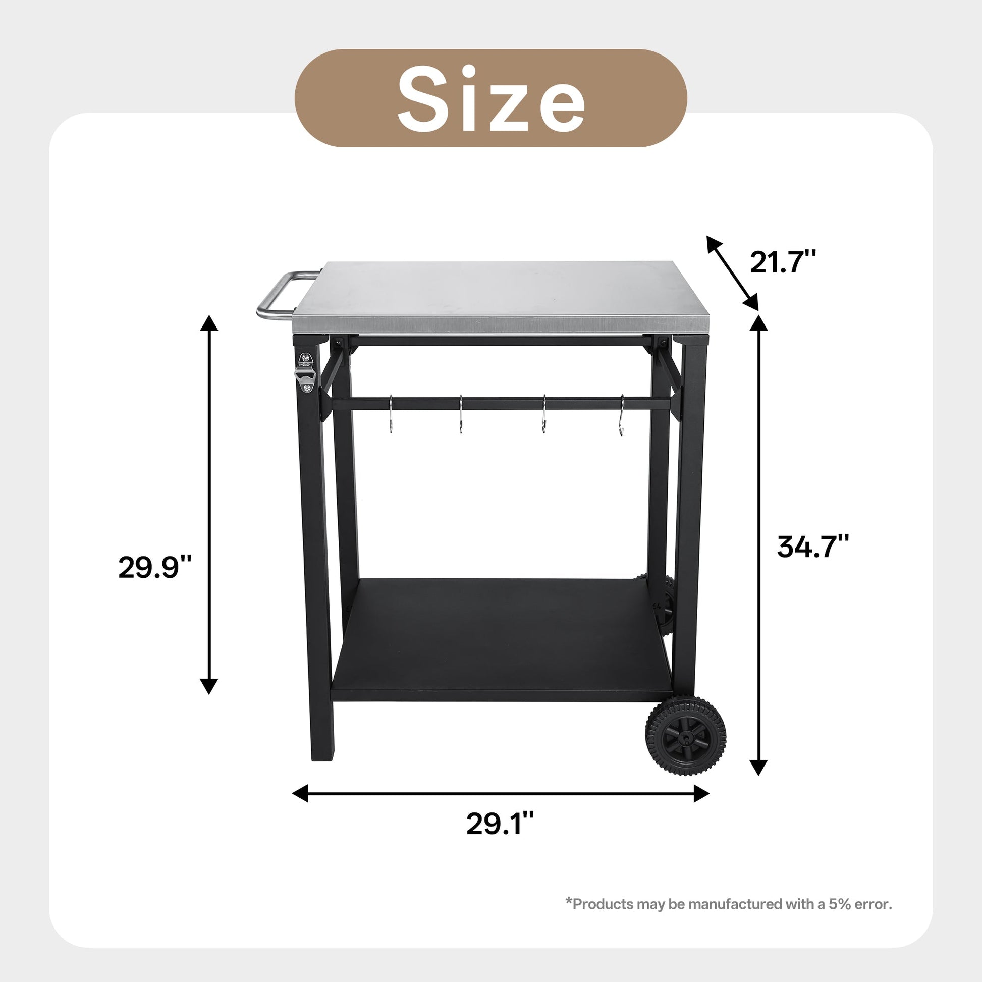 2-Tier Outdoor Grill Cart by HouseOfZazla, stainless steel top, black frame with wheels on Tampa Home & Garden Store