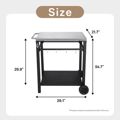 2-Tier Outdoor Grill Cart by HouseOfZazla, stainless steel top, black frame with wheels on Tampa Home & Garden Store